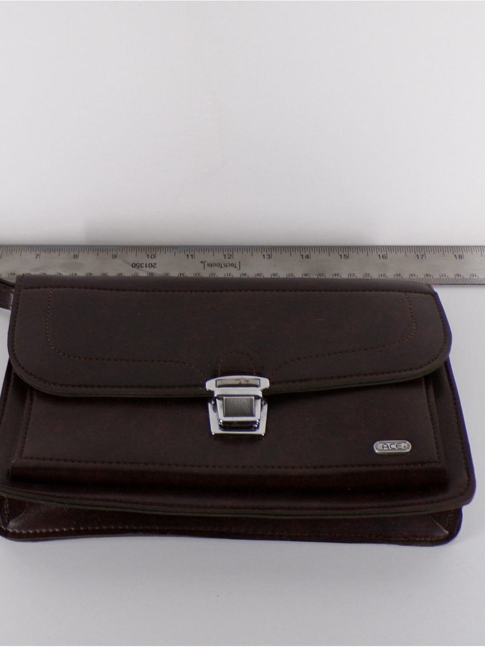 Brown Leather Men's Clutch Bag with Silver Hardware